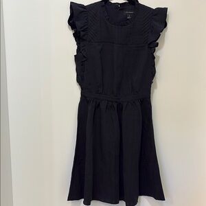 Club Monaco Black A-Line Mini Dress with Ruffled Cap Sleeves